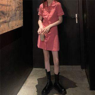 Short-sleeve A-line Mini Shirtdress Pink - One Size