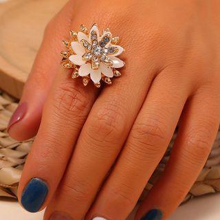 Rhinestone Flower Open Ring Kc Gold - White - One Size