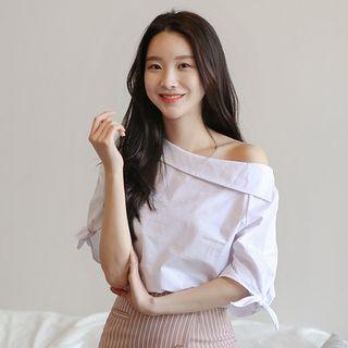 Asymmetric-collar Bow-sleeve Top