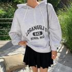 Hooded Zip-front Letter Print Pullover