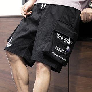 Lettering Print Wide-leg Cargo Shorts