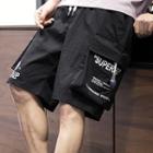 Lettering Print Wide-leg Cargo Shorts