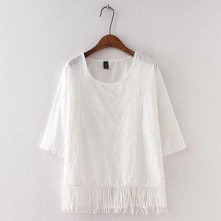 Fringed Hem 3/4-sleeve T-shirt