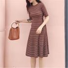 Striped Slim-fit Lace-up Dress
