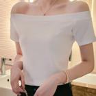 Off Shoulder Plain Short-sleeve T-shirt