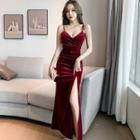 Spaghetti Strap Side-slit Maxi A-line Dress