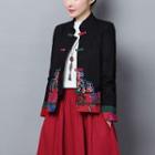 Embroidered Stand Collar Frog-buttoned Jacket