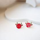 Cow Sterling Silver Ear Stud 1 Pair - Silver Needle - Red - One Size