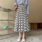 Floral Midi A-line Skirt Black Floral - White - One Size
