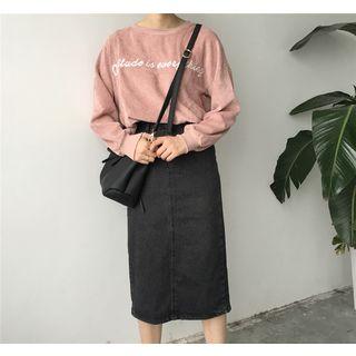 Lettering Embroidered Corduroy Pullover
