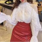 Lace Blouse / Faux Leather Mini Skirt