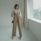 Set: Loose Stripe Top + Spaghetti-strap Jumpsuit