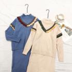 Set: V-neck Color Panel Sweater + Mock Neck Sleeveless Midi Knit Dress