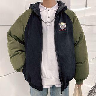 Pug Print Hooded Raglan Padded Jacket