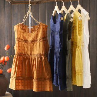 Sleeveless Eyelet Panel Top