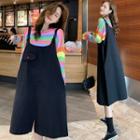 Set: Long-sleeve Striped T-shirt + Midi A-line Pinafore Dress