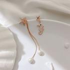 Non-matching Rhinestone Seahorse & Starfish Faux Pearl Fringed Earring 1 Pair - Gold - One Size