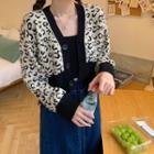 Leopard Printed Knit Cardigan As Shown In Figure - One Size