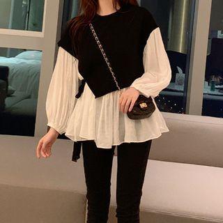 Mock Two-piece Lantern-sleeve Blouse As Shown In Figure - One Size