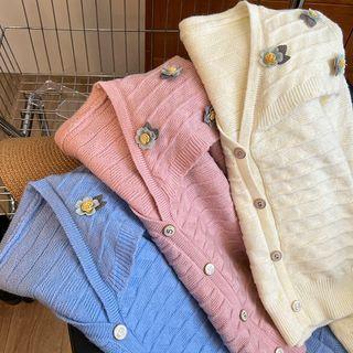 V-neck Flower Accent Cardigan