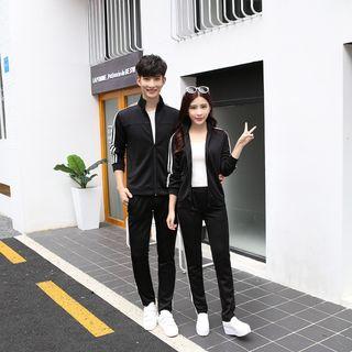 Set: Couple Matching Zip Stand-collar Jacket + Sweatpants