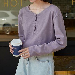 Plain Half-button Knit Top
