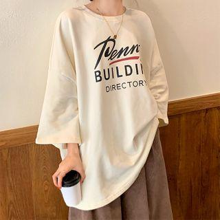 3/4-sleeve Letter Print Oversize T-shirt