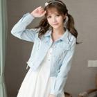 Tie-accent Cropped Denim Jacket