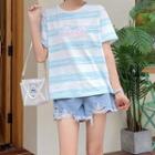 Lettering Print Striped Short Sleeve Tee