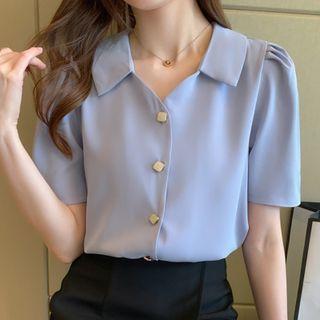 Short-sleeve Open Collar Chiffon Blouse