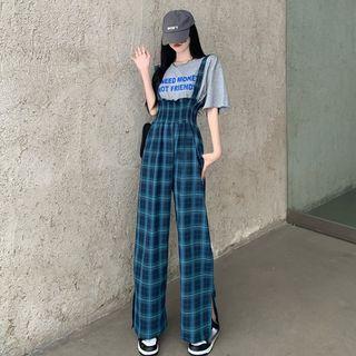 Short-sleeve T-shirt / Check Jumper Pants