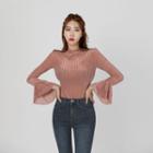 Bell-cuff Slim-fit Ribbed Top