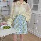 Light Shirt / High Waist Floral Skirt