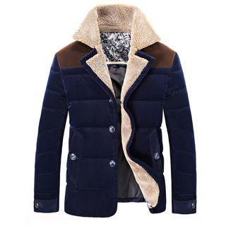 Color Panel Fleece Lined Down Coat