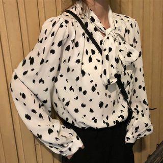 Petal Print Tie-neck Blouse