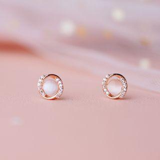 Cat Eye Stone Rhinestone Stud Earring