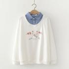 Cat Printed Mock Two Piece Long-sleeve Top