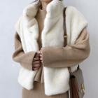Stand-collar Cap-sleeve Faux-fur Jacket