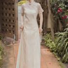 Set: Slipdress + Short-sleeve Lace Trim A-line Qipao