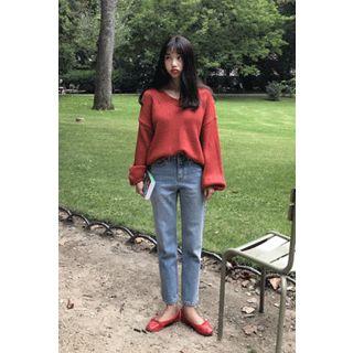Washed Straight--cut Jeans