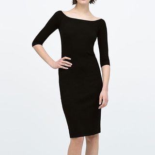 Boatneck Plain Knit Sheath Dress