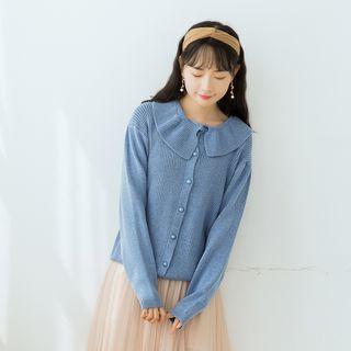 Long-sleeve Ruffled Collar Knit Top