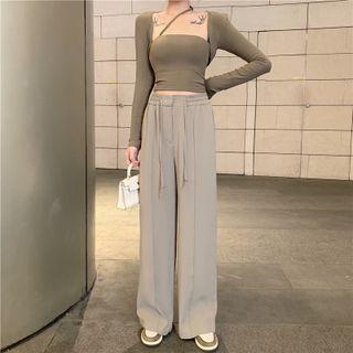 Square-neck Long-sleeve T-shirt / Wide Leg Pants