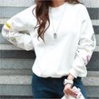 Embroidered-sleeve Brushed-fleece Lined Sweatshirt