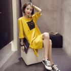 Elbow-sleeve Lettering-sleeve Dress
