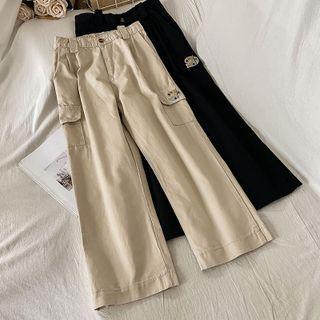 Embroidered Cropped Wide Leg Cargo Pants