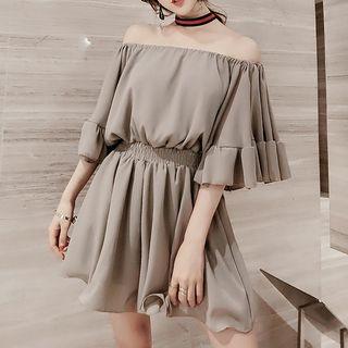 Elbow-sleeve Off Shoulder Chiffon Playsuit