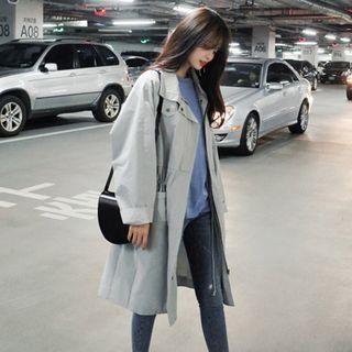 Drawstring Waist Long Zip Jacket