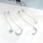 925 Sterling Silver Rhinestone Moon & Star Dangle Earring Earring - Star & Moon - Silver - One Size