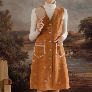 Corduroy Mini A-line Overall Dress